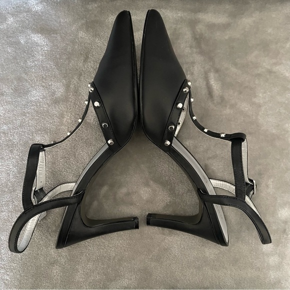 David Tate Valencia Black Kid Studded Black Slingback Leather Pumps Heels Size 9 - Picture 3 of 11